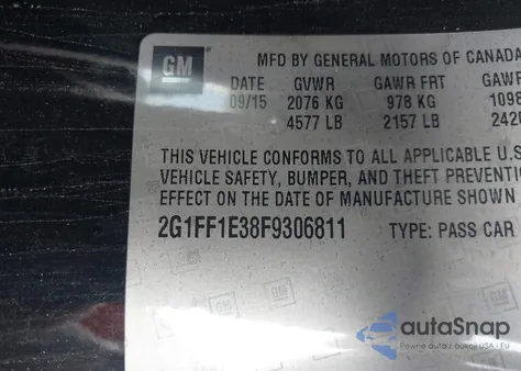 2015 Chevrolet Camaro Lt z USA, uszkodzony, nr VIN 2G1FF1E38F9306811